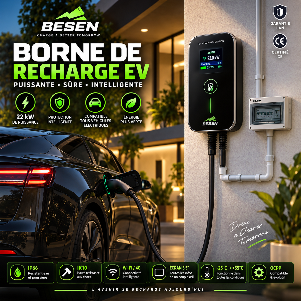 Borne de recharge électrique BESEN 22 kW