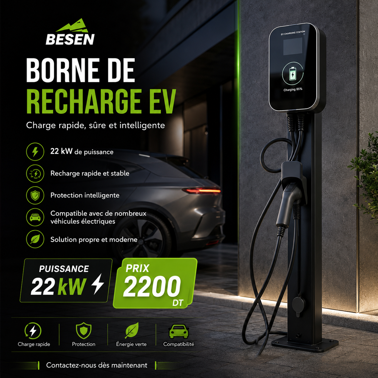 Borne de recharge électrique BESEN 22 kW