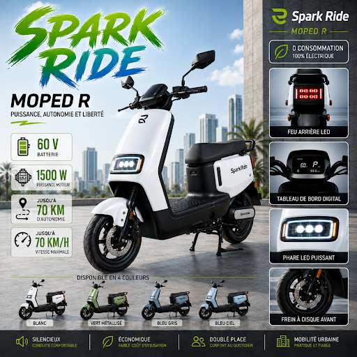SparkRide Moped R - Bleu Gris